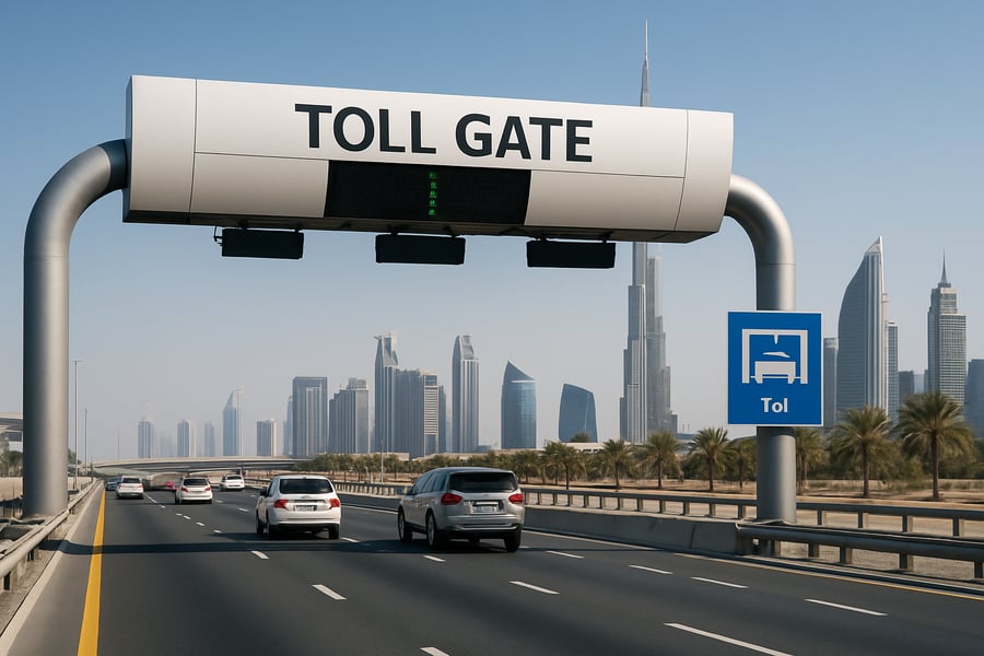 Dubai highway with electronic toll gate