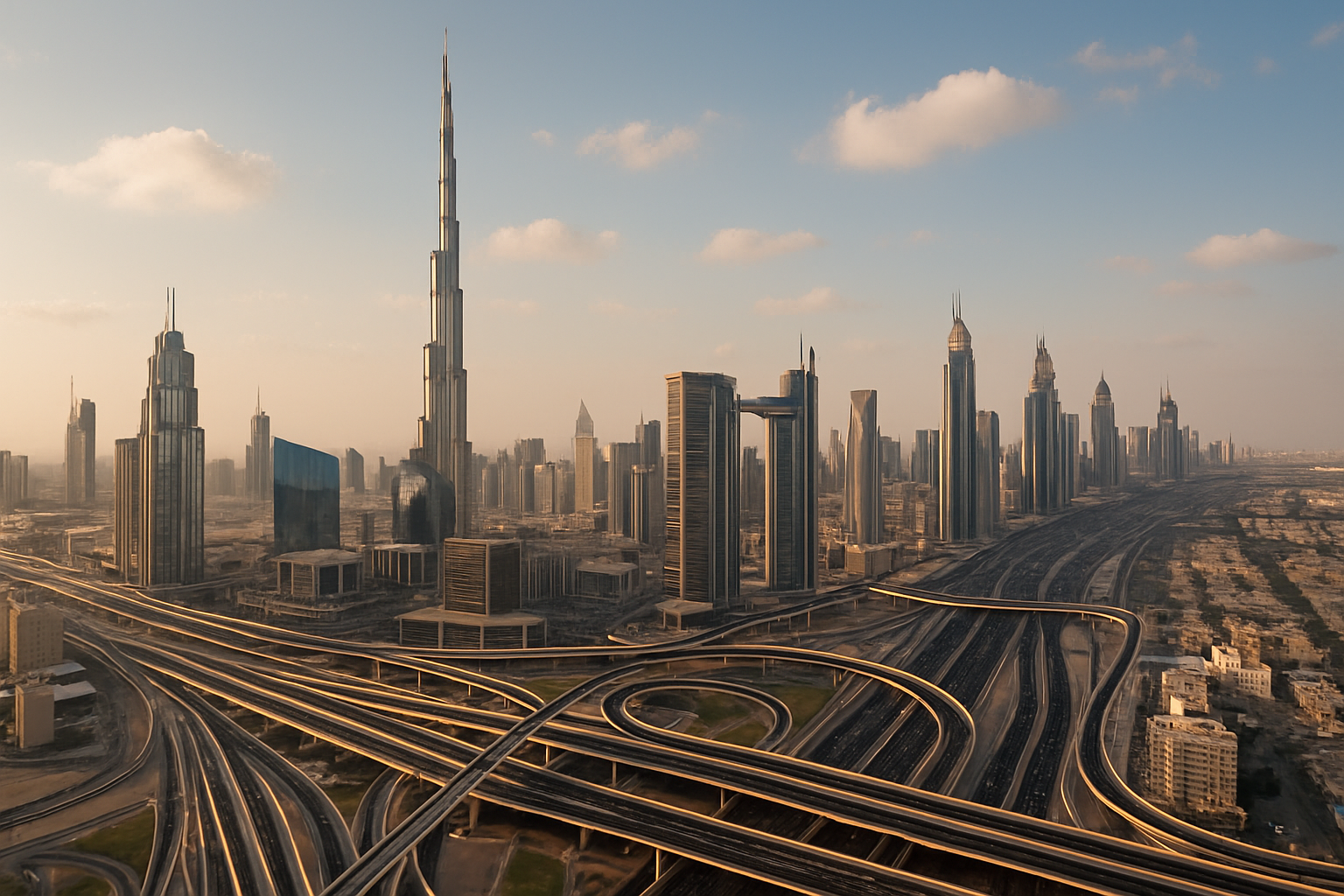 Dubai skyline with major toll road routes visible