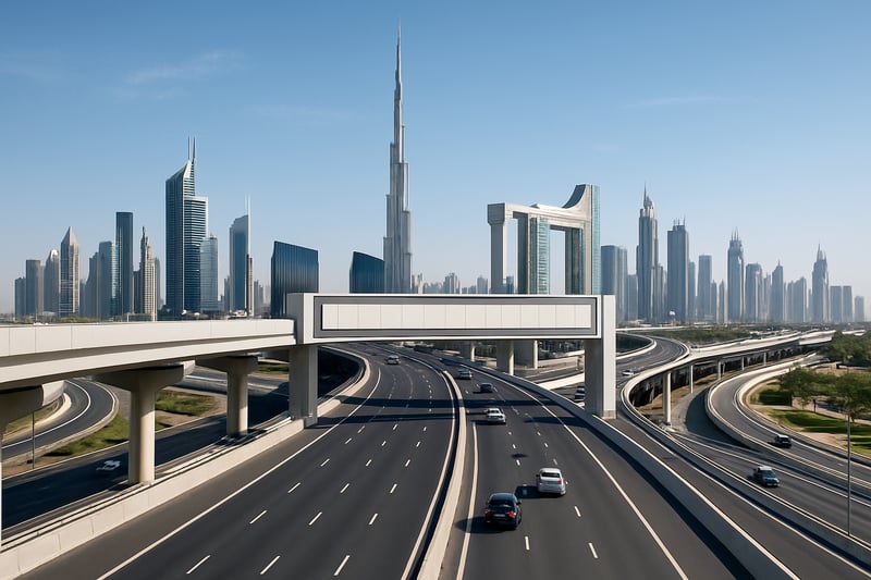 Dubai skyline with modern toll road infrastructure