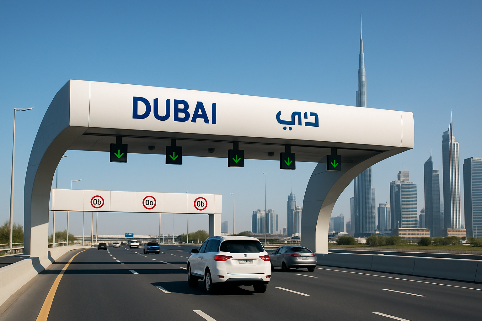 Modern toll gate on a Dubai highway